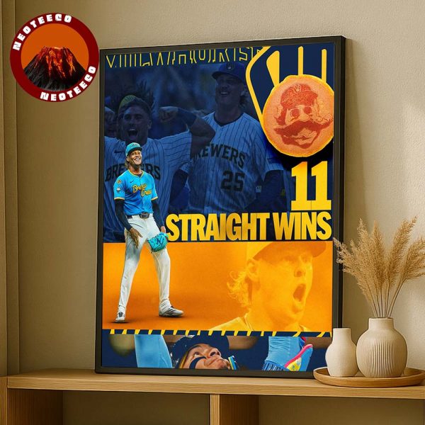Milwaukee Brewers 11 Straight Wins Record 2025 MLB Baseball Poster Team Celebration Artwork Home Decor Poster Canvas