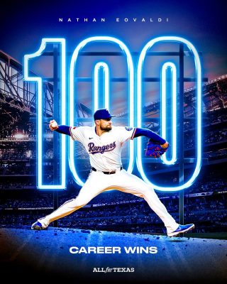 Nathan Eovaldi Texas Rangers Milestone Poster At Globe Life Field In Texas 2025 100 Career Wins Major League Baseball