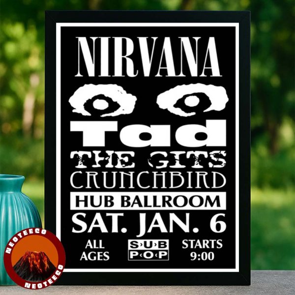 Nirvana Concert Poster At Hub Ballroom On January 6 Grunge Black And White Artwork Home Decor Poster Canvas