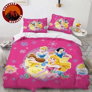 Pink Disney Princess Bedding Set with Ariel Cinderella Belle Aurora Jasmine Snow White Quilt Cover