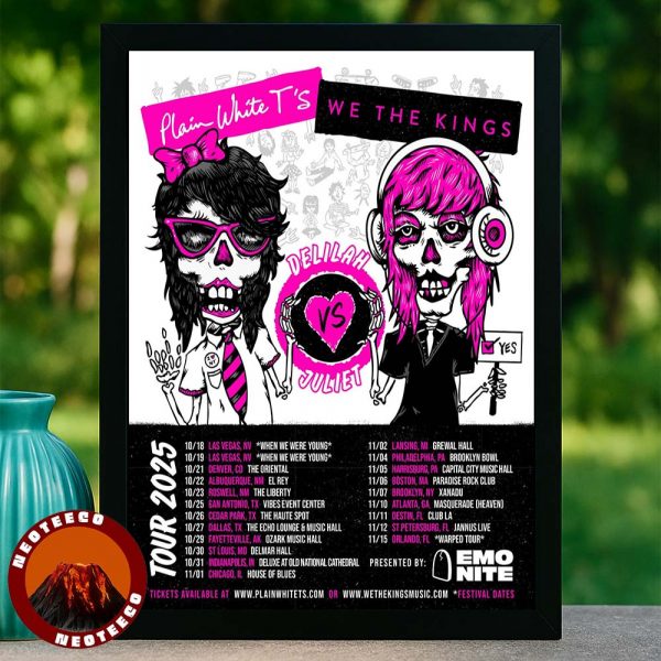 Plain White T’s And We The Kings Tour Poster At Multiple Cities Across US On October To November 2025 Home Decor Poster Canvas