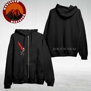 Queens Of The Stone Age Lightning Bolt Black Zip Hoodie With Skeleton Graphic Band Merch