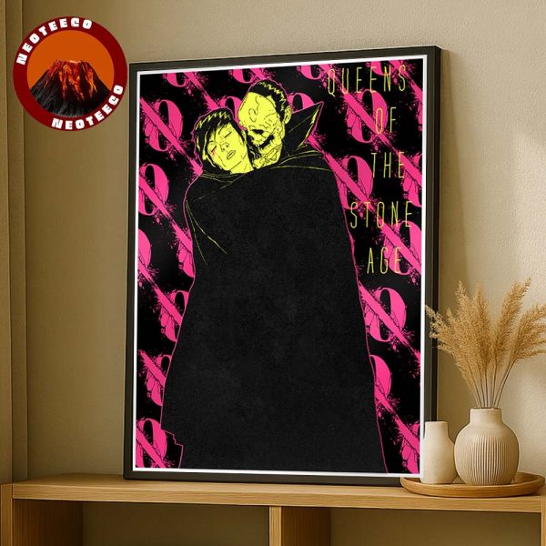 Queens Of The Stone Age Like Clockwork Poster With Neon Vampire Design And Flocked Pink Logo Background Home Decor Poster Canvas