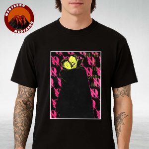 Queens Of The Stone Age Like Clockwork Poster With Neon Vampire Design And Flocked Pink Logo Background Unisex T-Shirt