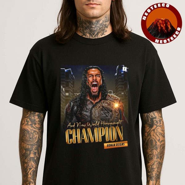 Roman Reigns WWE Champion Poster With Belt And Victory Scream 2025 Wrestling Artwork Unisex T-Shirt