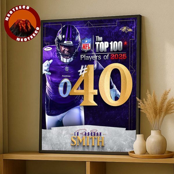 Roquan Smith Poster NFL Top 100 Players 2025 Number 40 Baltimore Ravens Linebacker American Football Artwork Home Decor Poster Canvas