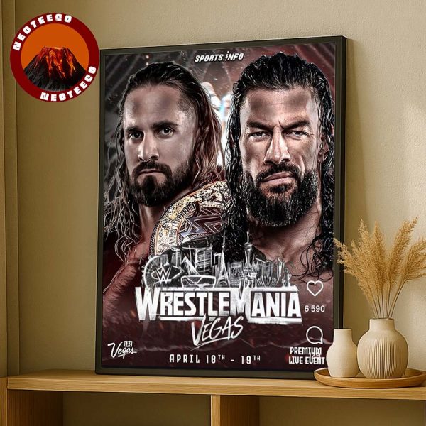 Seth Rollins vs Roman Reigns WrestleMania Matchup at Las Vegas April 18–19 2025 WWE Wrestling Home Decor Poster Canvas