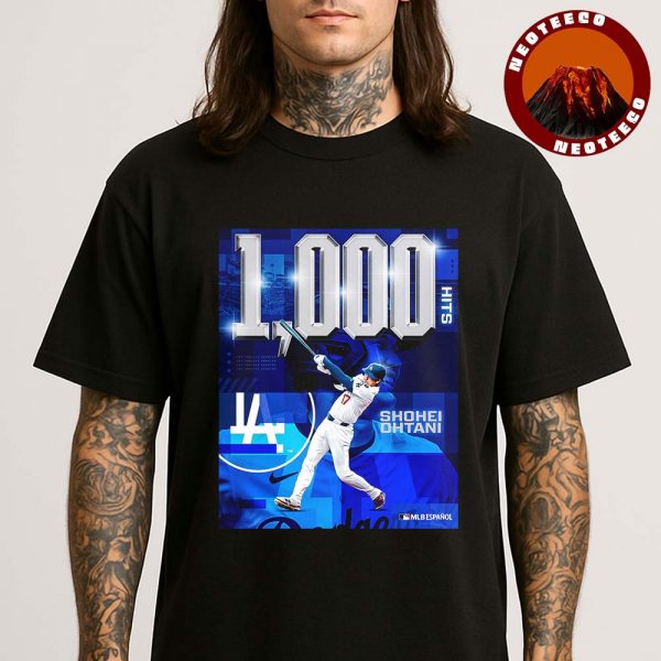 Shohei Ohtani Congratulations Poster For 1000 Career MLB Hits With Star Background 2025 Unisex T-Shirt