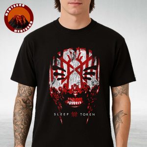 Sleep Token Teeth Mask T-Shirt With Red Face Design And Band Logo On Black Cotton Unisex T-Shirt