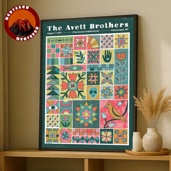 The Avett Brothers Poster At Chautauqua Amphitheater In Chautauqua NY On August 1 2025 Patchwork Folk Design Home Decor Poster Canvas