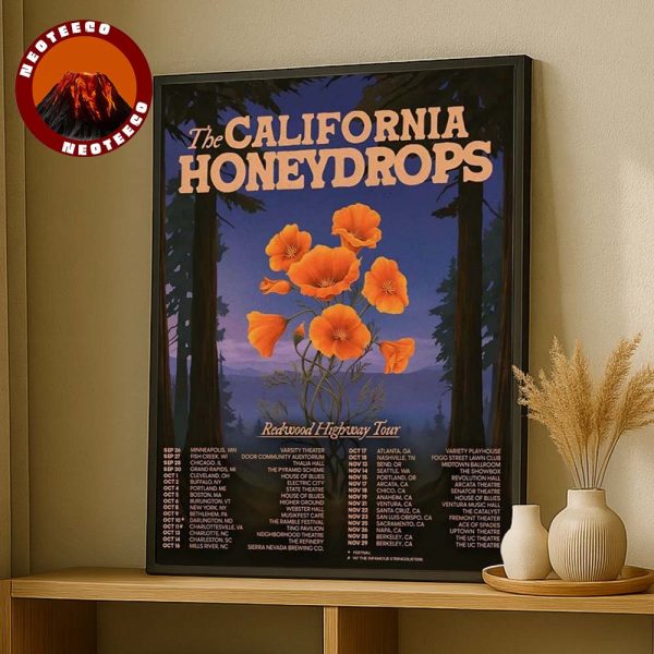 The California Honeydrops Tour Poster Redwood Highway Tour 2025 Orange Poppy Flower Artwork Home Decor Poster Canvas