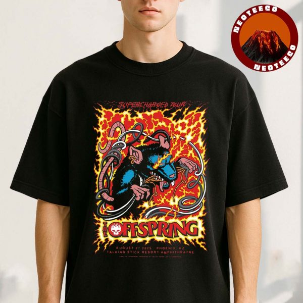 The Offspring Concert Poster At Talking Stick Resort Amphitheatre In Phoenix AZ On August 27 2025 Supercharged Tour Fire Rat Artwork Unisex T-Shirt
