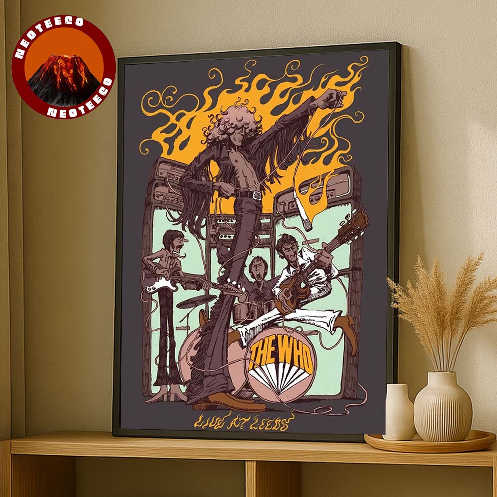 The Who Live Performance Poster At Leeds In UK 2025 Fiery Stage Illustration Vintage Style Home Decor Poster Canvas