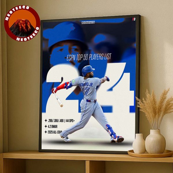 Vladimir Guerrero Jr Toronto Blue Jays ESPN Top 50 Players List 2025 MLB Baseball Poster Power Swing Artwork Home Decor Poster Canvas