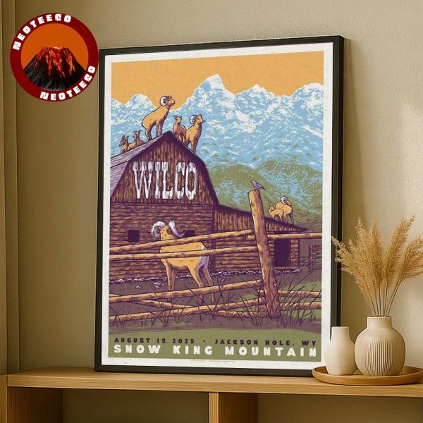 Wilco Tour Poster At Snow King Mountain In Jackson Hole Wyoming On August 19 2025 Rustic Barn And Mountain Goats Artwork Home Decor Poster Canvas