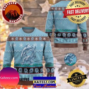 Anime Yugioh Blue Eyes White Dragon Custom Imitation Knitted Ugly Sweater