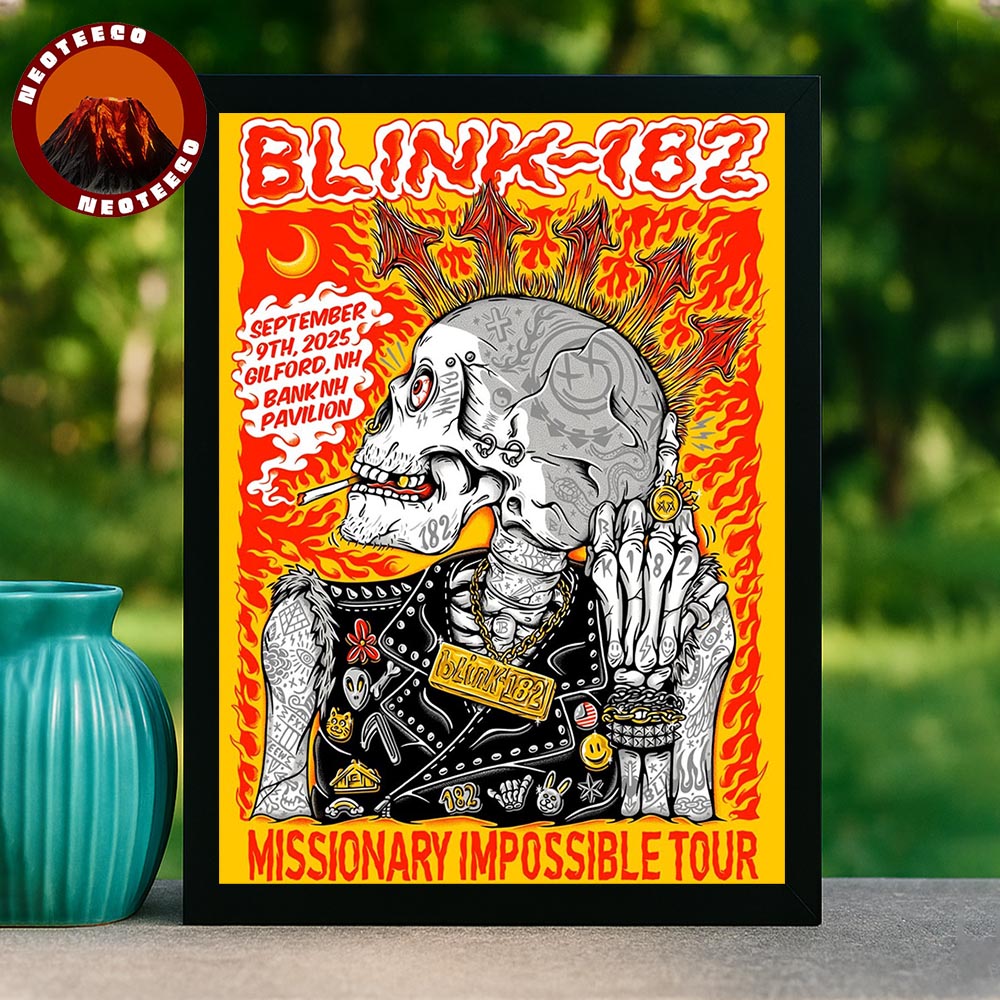 Blink 182 Show Music At Bank NH Pavilion In Gilford New Hampshire On September 9 2025 Missionary Impossible Tour Skeleton Artwork Home Decor Poster Canvas