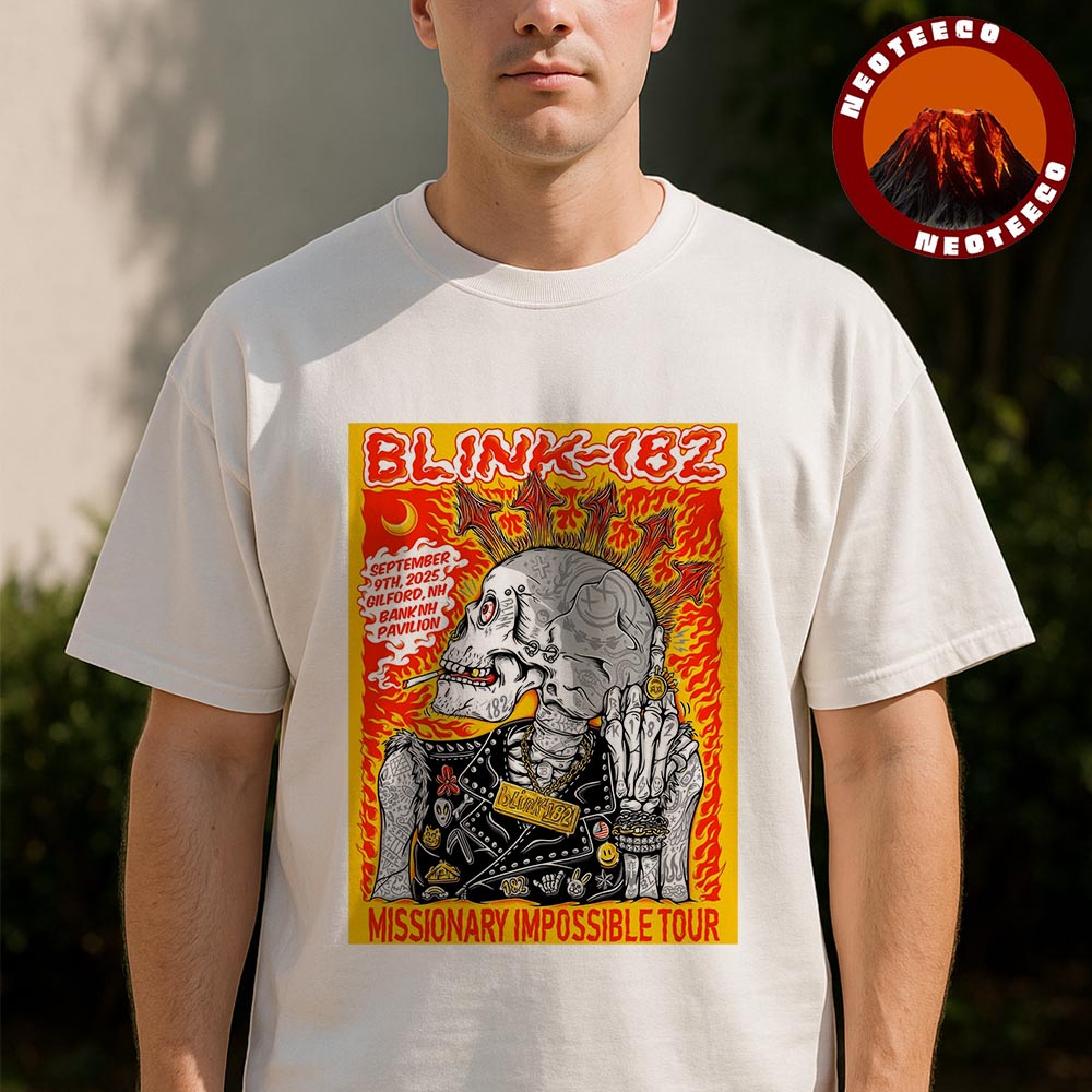 Blink 182 Show Music At Bank NH Pavilion In Gilford New Hampshire On September 9 2025 Missionary Impossible Tour Skeleton Artwork Unisex T-Shirt