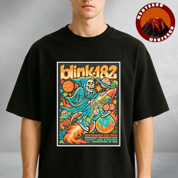 Blink 182 Show Poster At Credit One Stadium In Charleston SC On September 1 2025 Missionary Impossible Tour Space Artwork Unisex T-Shirt