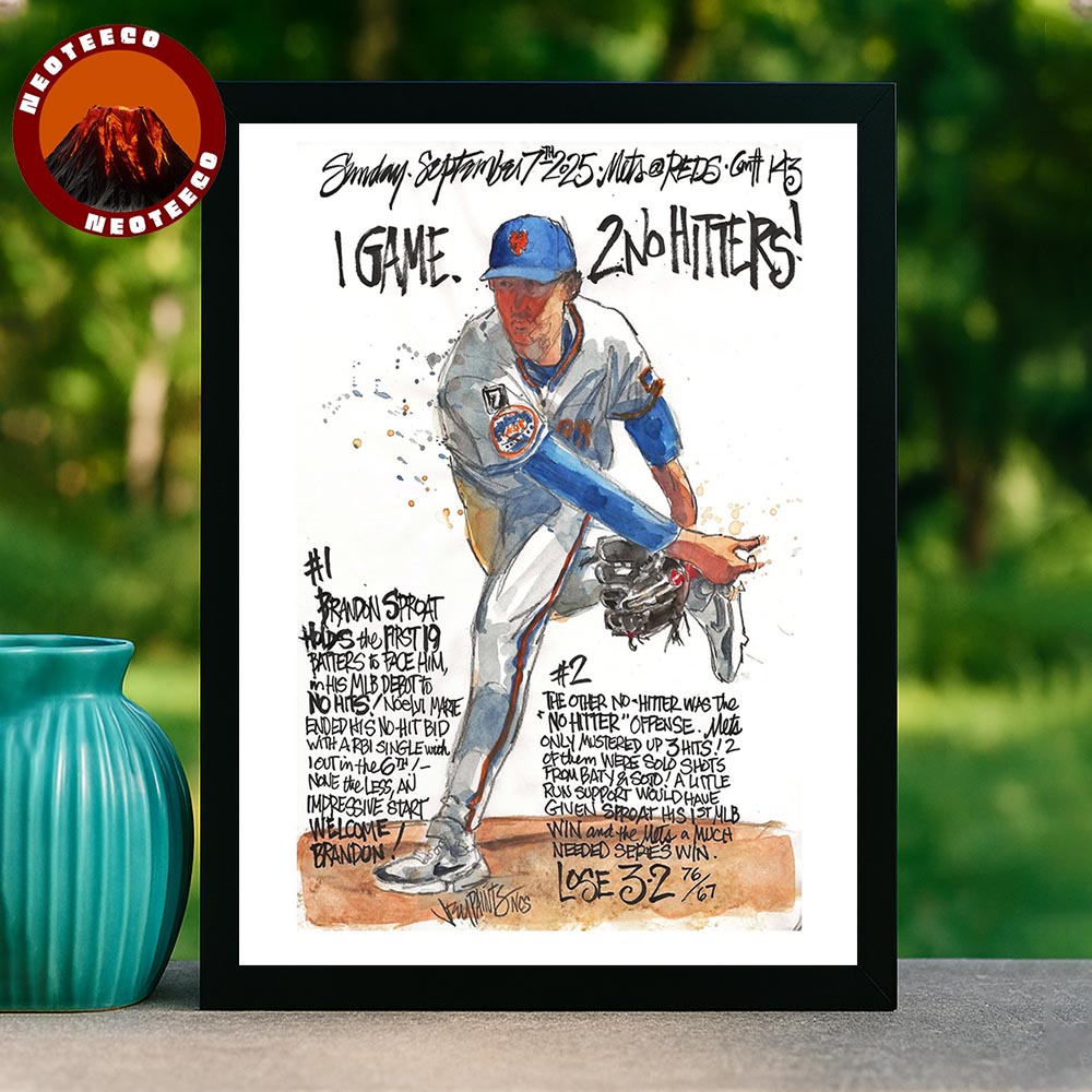 Brandon Sproat New York Mets MLB Debut 19 Batter No-Hit MLB Baseball September 7 2025 Poster Watercolor Sketch Artwork Home Decor Poster Canvas