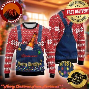 Budweiser Ugly Sweater Suspenders Merry Christmas Gift For Beer Lovers Ugly Christmas Sweater Gift For Holiday