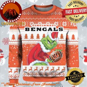 Cincinnati Bengals NFL Football Grinch Santa Claus Hat Christmas Holiday Gift Ugly Sweater