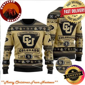 Colorado Buffaloes Football Team Logo Custom Name Personalized Christmas Ugly Sweater