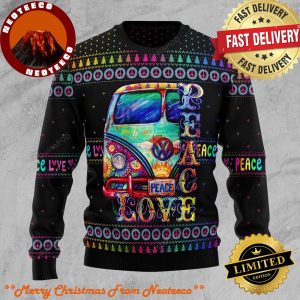 Colorful Hippie Peace Love Christmas Ugly Sweater