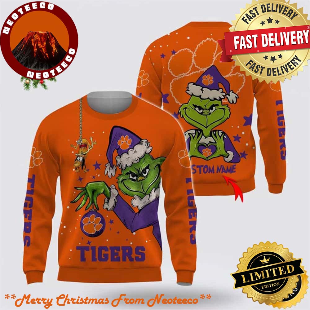 Custom Name Grinch Stole The Clemson Tigers NCAA Ornament Funny Christmas Gift Ugly Sweater