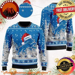 Detroit Lions Symbol Wearing Santa Claus Hat Ho Ho Ho Custom Personalized Christmas Ugly Sweater 2025