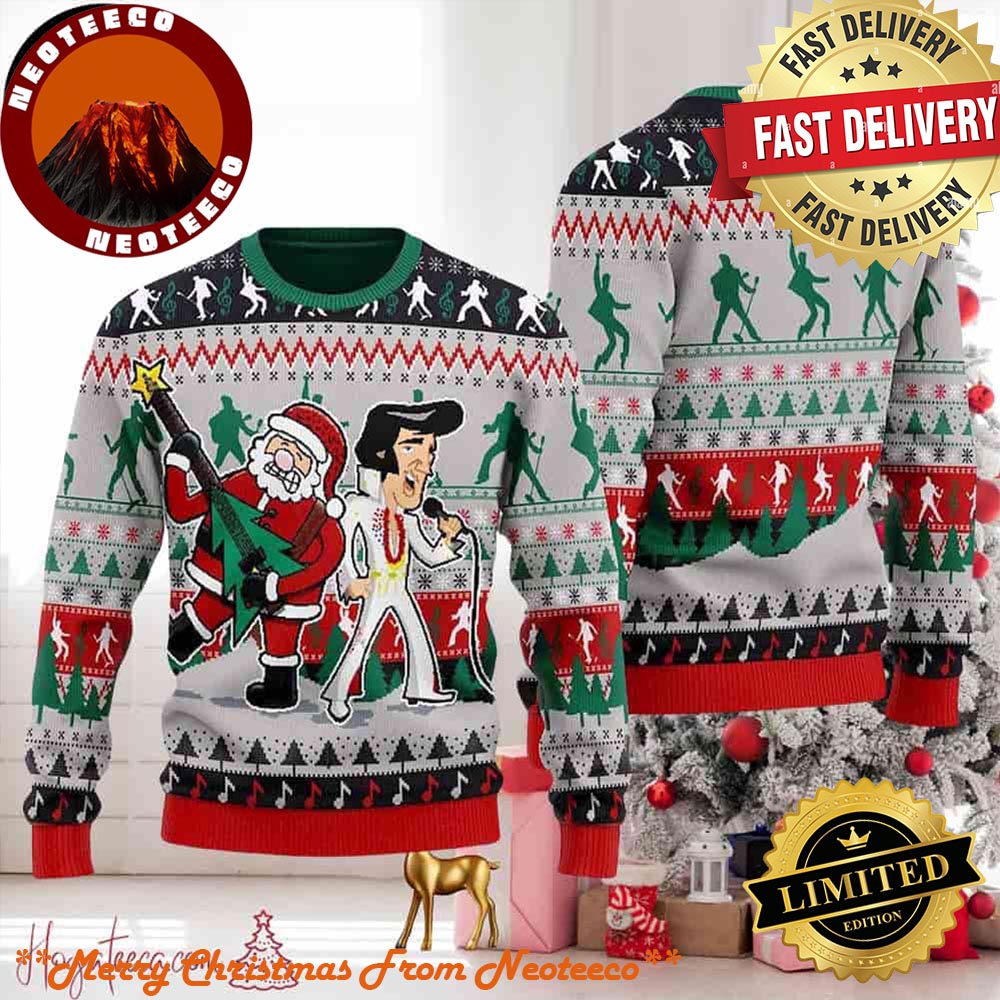 Elvis Presley And Santa Claus King Of Rock And Roll Ugly Christmas Sweater Chirstmas Gifts 2025 Xmas For Family And Friends Ugly Sweater