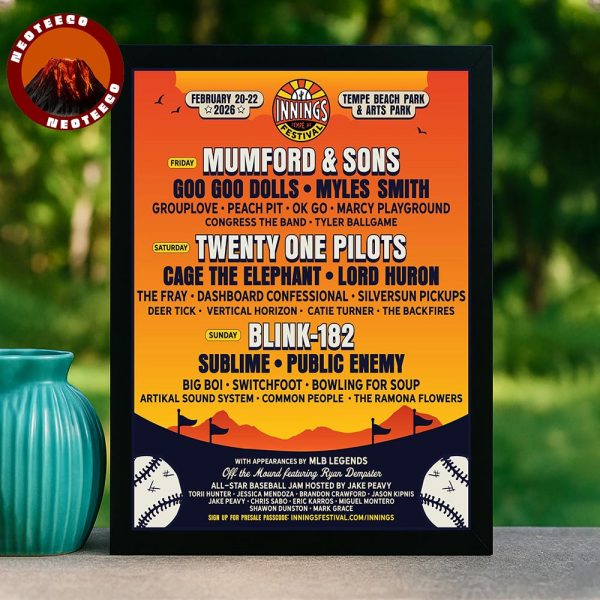 Innings Festival 2026 Poster At Tempe Beach Park In Tempe AZ With Blink 182 Mumford And Sons Twenty One Pilots Lineup Home Decor Poster Canvas