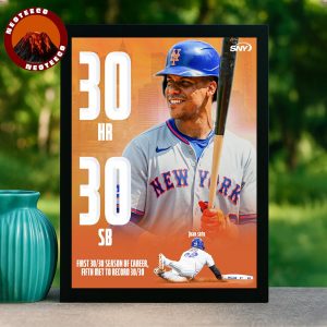 Juan Soto New York Mets Poster 30 Home Runs 30 Stolen Bases 2025 30-30 Club Milestone Home Decor Poster Canvas