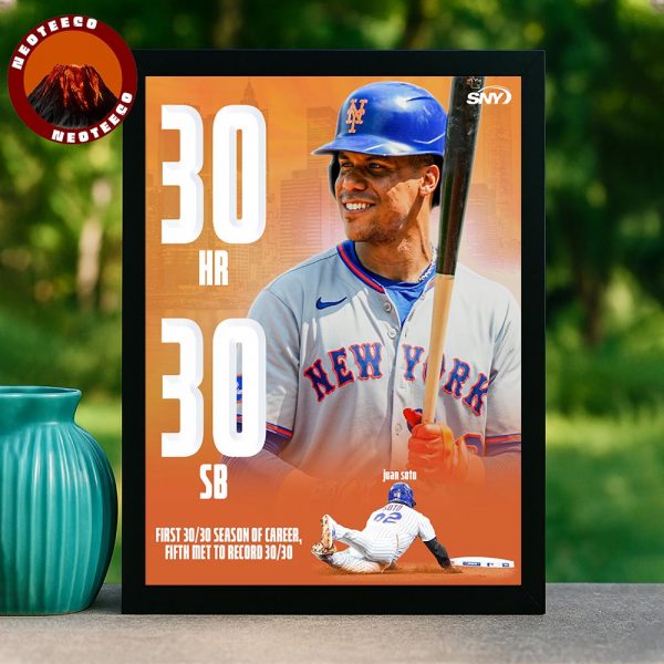 Juan Soto New York Mets Poster 30 Home Runs 30 Stolen Bases 2025 30-30 Club Milestone Home Decor Poster Canvas