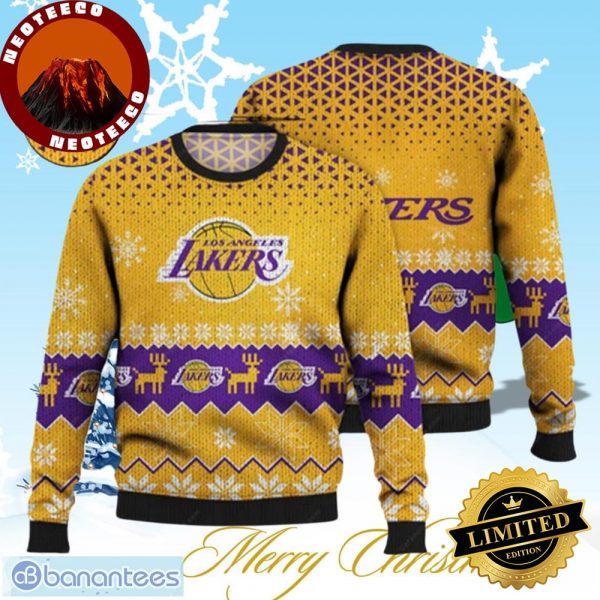 Lakers Ugly Sweater Los Angeles Lakers Deer 3D Ugly Christmas