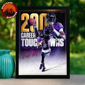 Lamar Jackson Baltimore Ravens 200 Career Touchdowns NFL Football 2025 Sports Poster Legendary Artwork Home Decor Poster Canvas