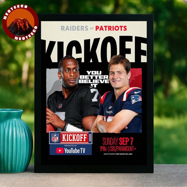 Las Vegas Raiders Vs New England Patriots Kickoff Matchup NFL Football September 7 2025 Home Decor Poster Canvas