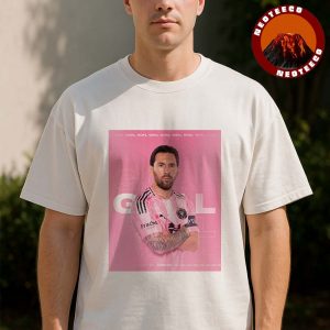 Lionel Messi Inter Miami Goal Celebration Poster MLS Soccer 2025 Minimal Pink Artwork Unisex T-Shirt