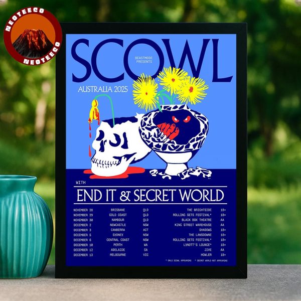 Scowl Poster Australia Tour 2025 With End It And Secret World Artwork Home Decor Poster Canvas