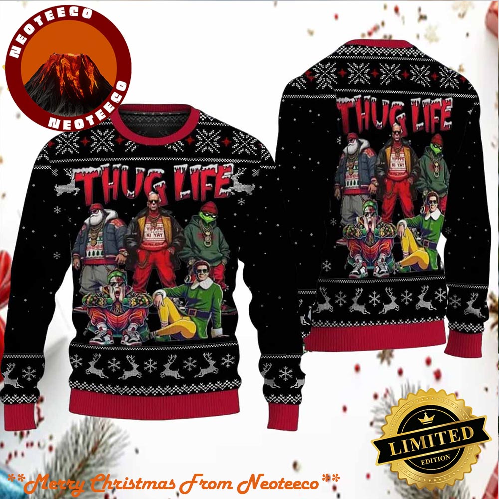 Thug Life Santa Grinch Kevin McCallister Elf Ugly Christmas Sweater